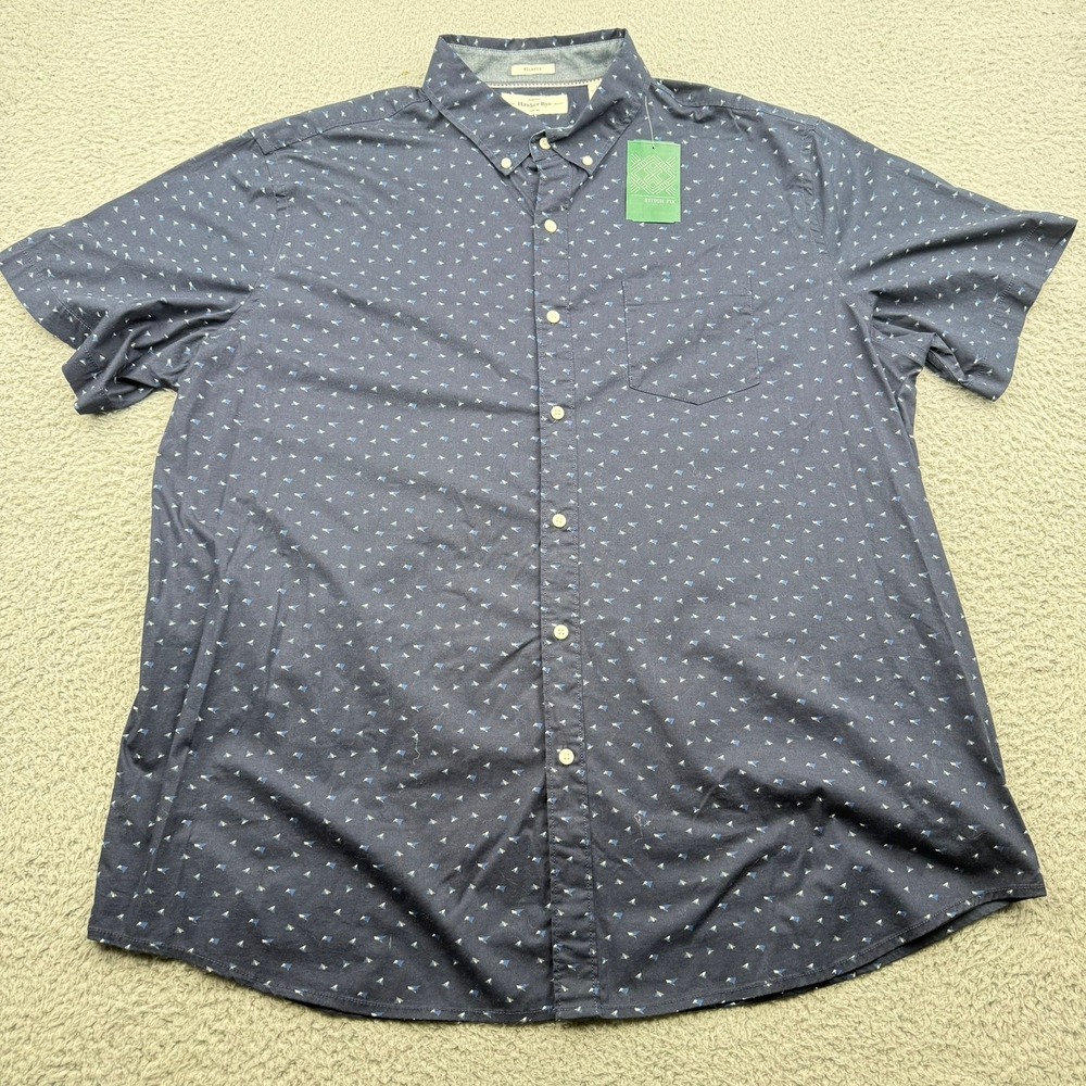 Hawker Rye Button Down Shirt Mens XXL Tall Navy Geometric S/S Stretch Relaxed